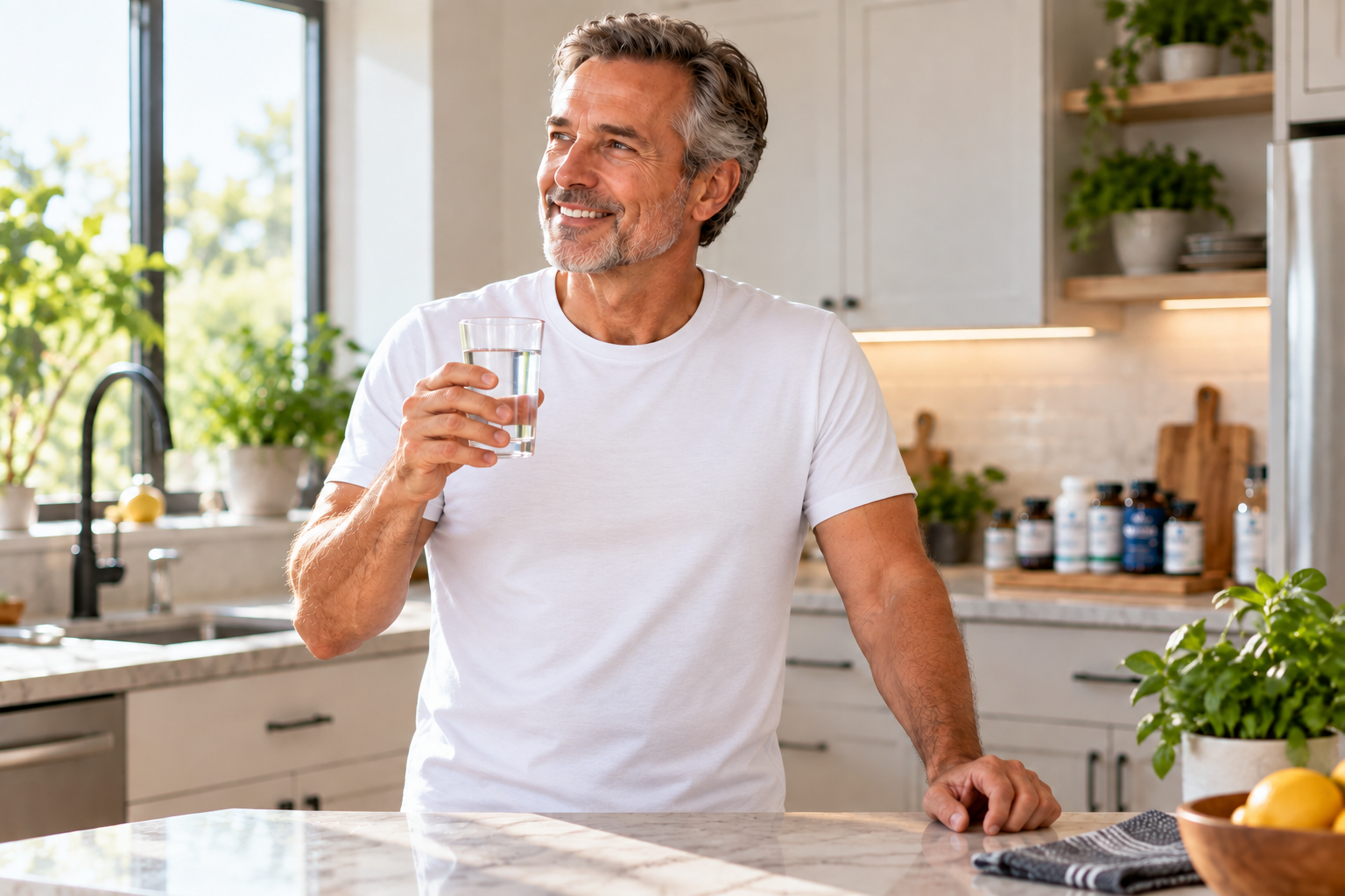 Healthy mature man researching prostate health